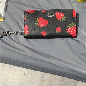 Coach Black Wallet with Red Strawberry Design
